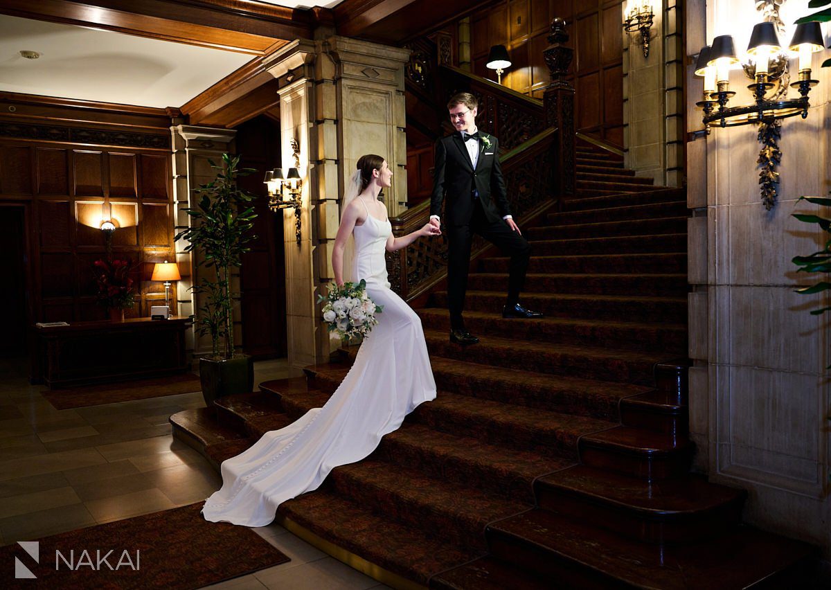 university club of chicago wedding photos staircase