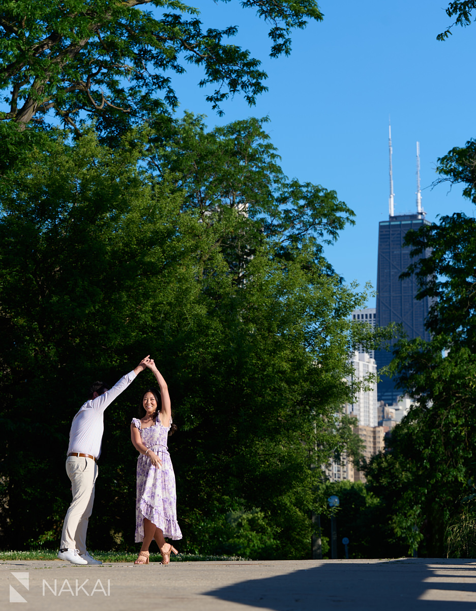 lincoln park engagement photo john hancock in background