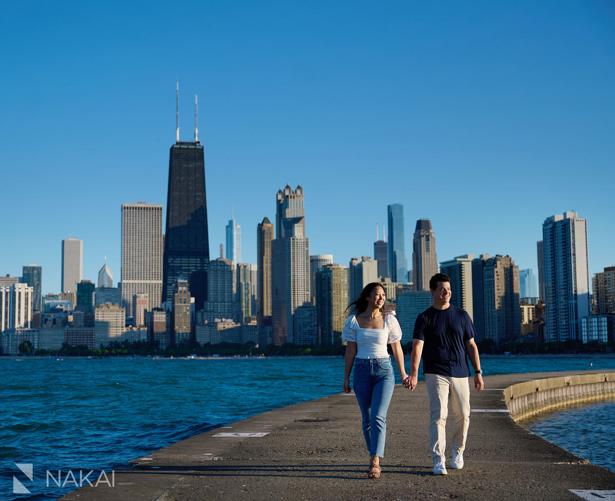 North Ave engagement photo on pier