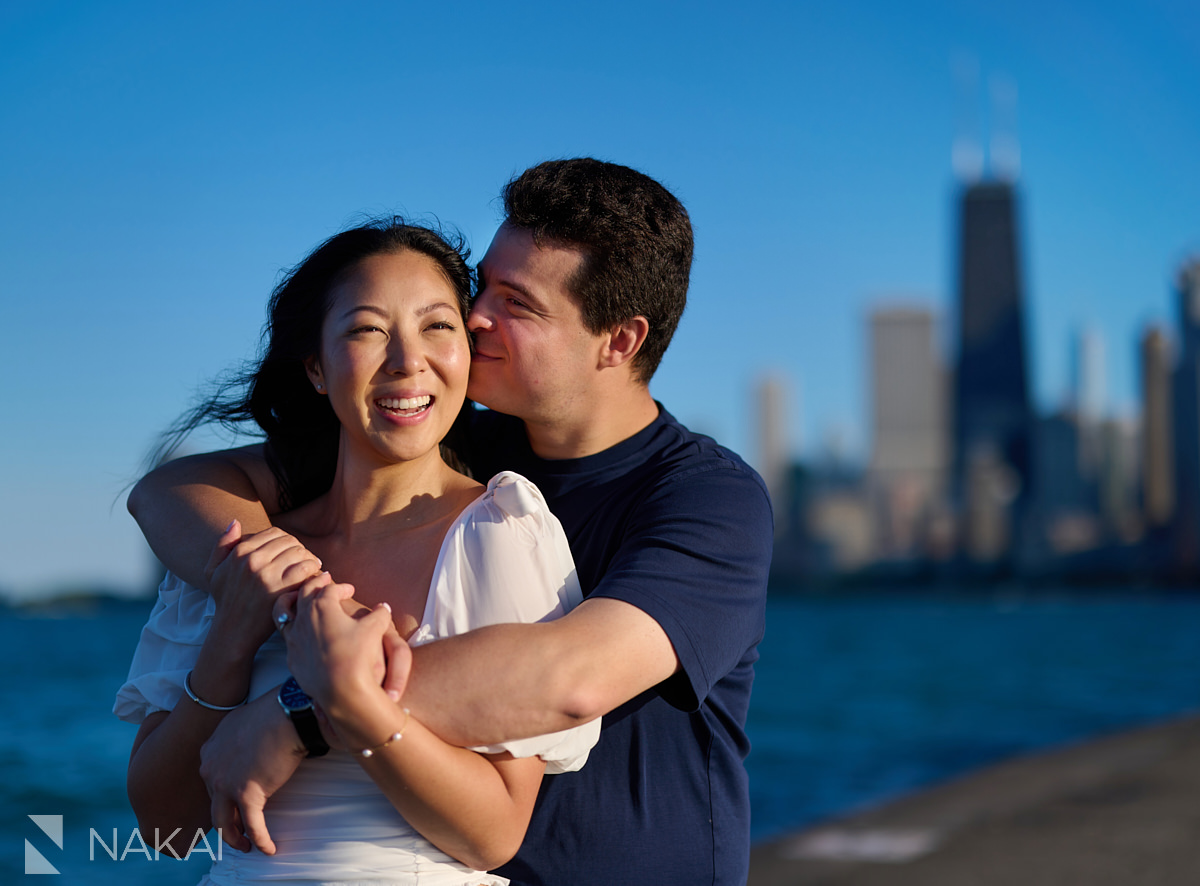 North Ave engagement photo on pier