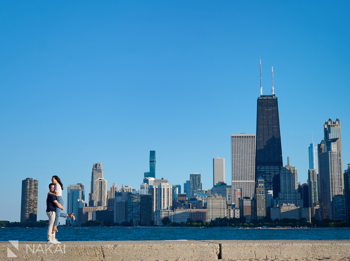 North Ave engagement photo on pier