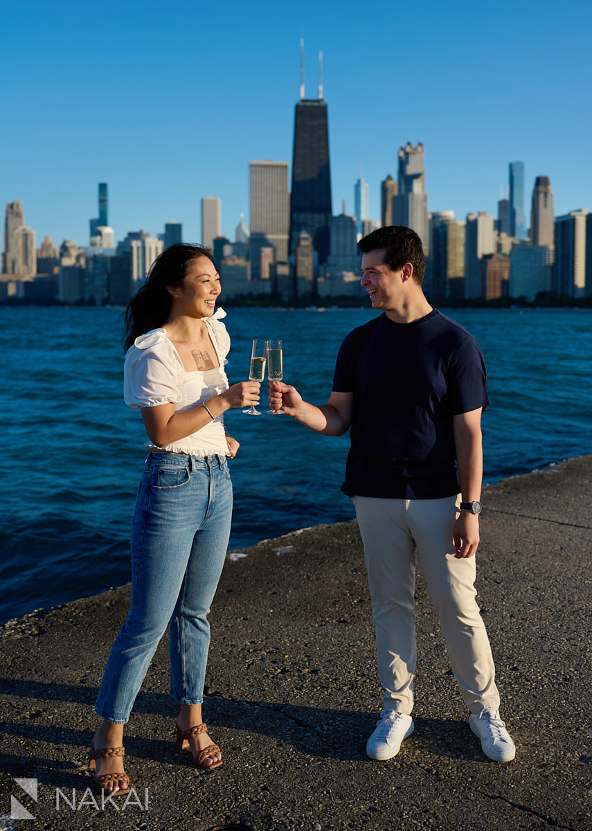 North Ave engagement photo skyline in background