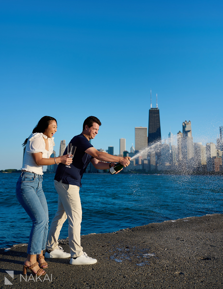 North Ave engagement photo skyline in background