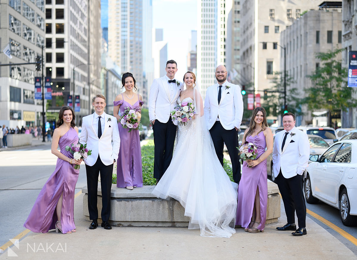 Chicago Michigan Avenue wedding photos bridal party