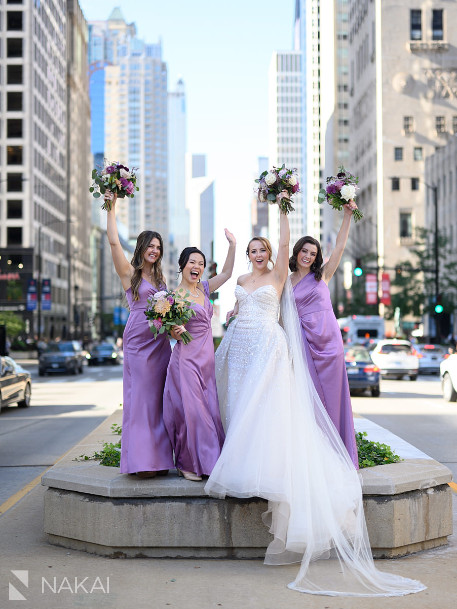 Chicago Michigan Avenue wedding photos bridal party