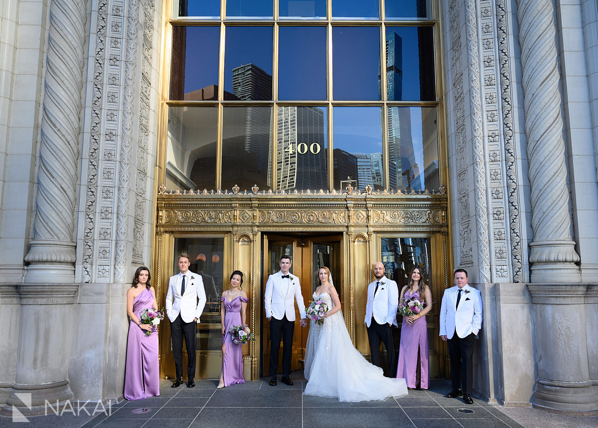 Chicago Wrigley building wedding photos bridal party