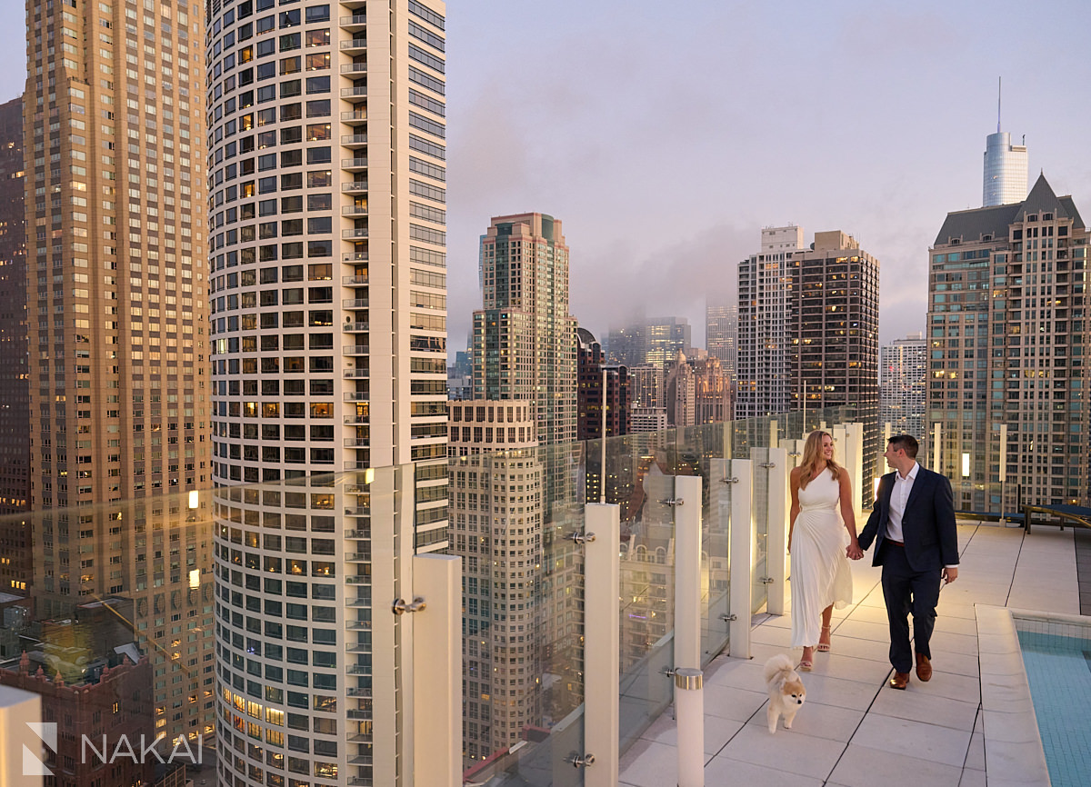 engagement photos chicago roof top with dog