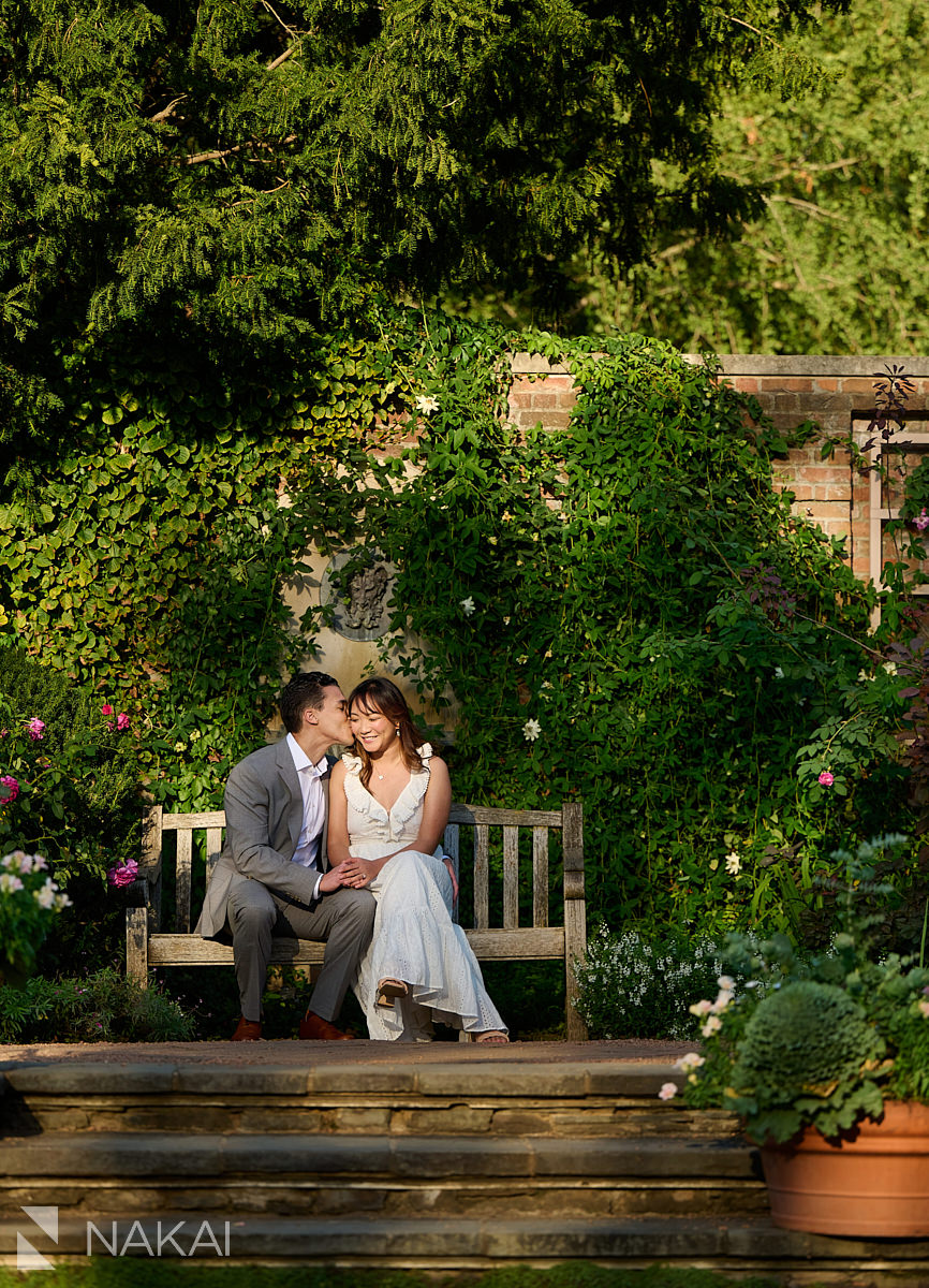 chicago botanic garden engagement photos kiss on cheek