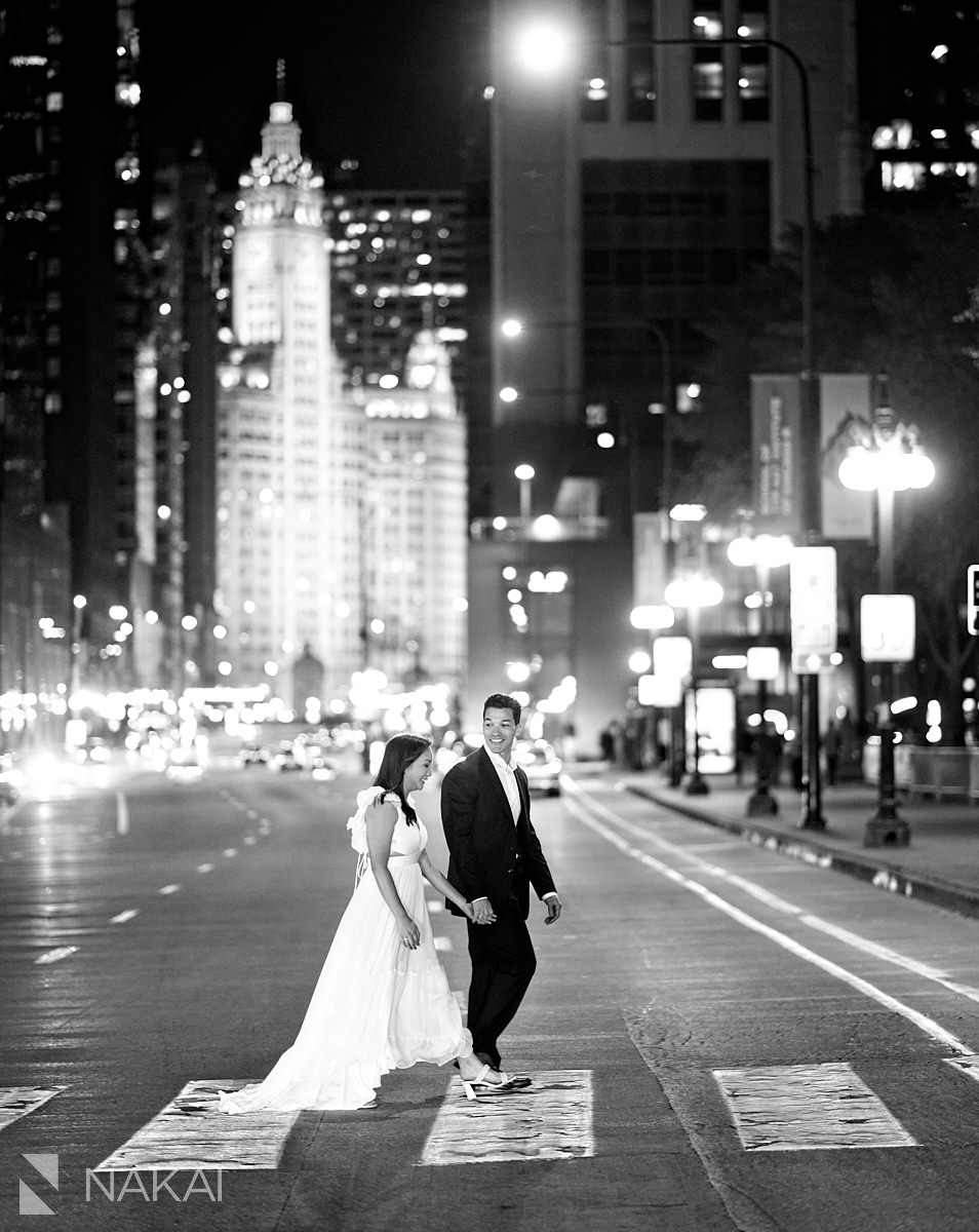 chicago engagement photos night time