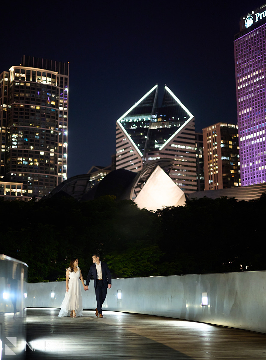 chicago engagement photos night time