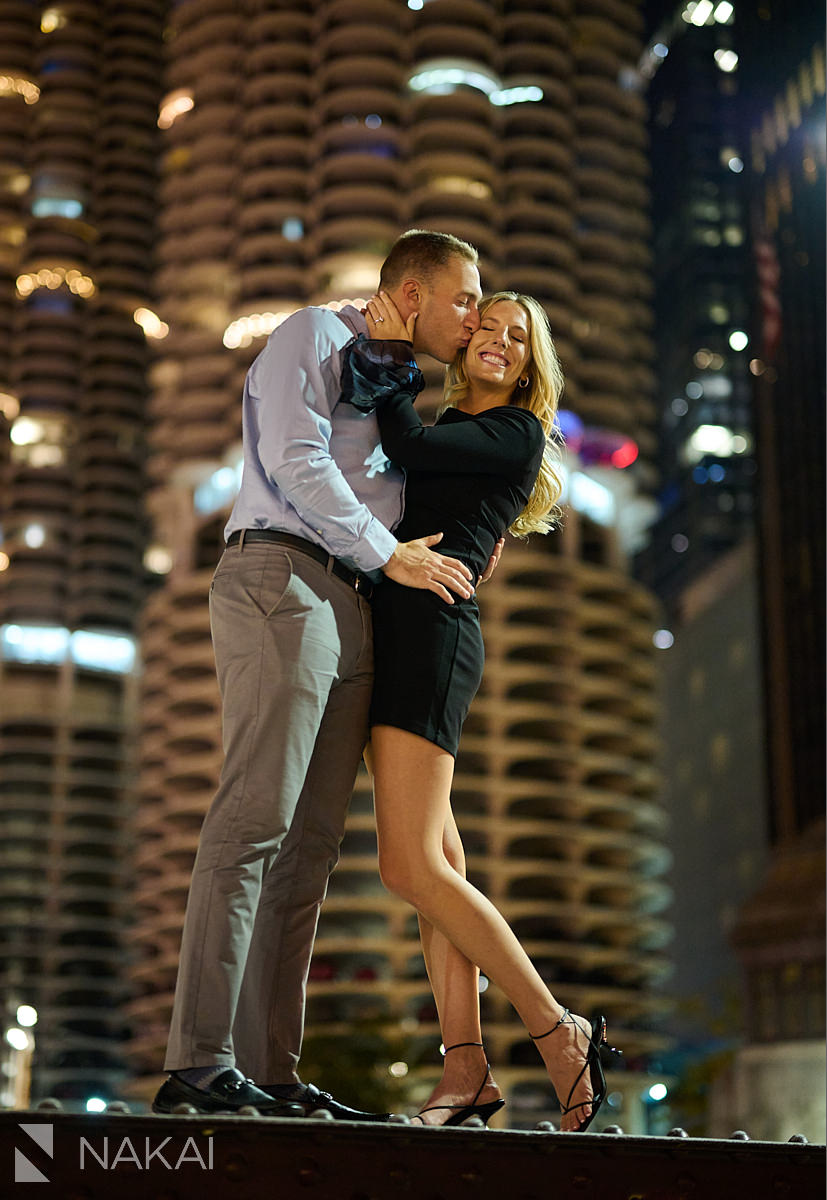 creative chicago engagement photographer night time photos