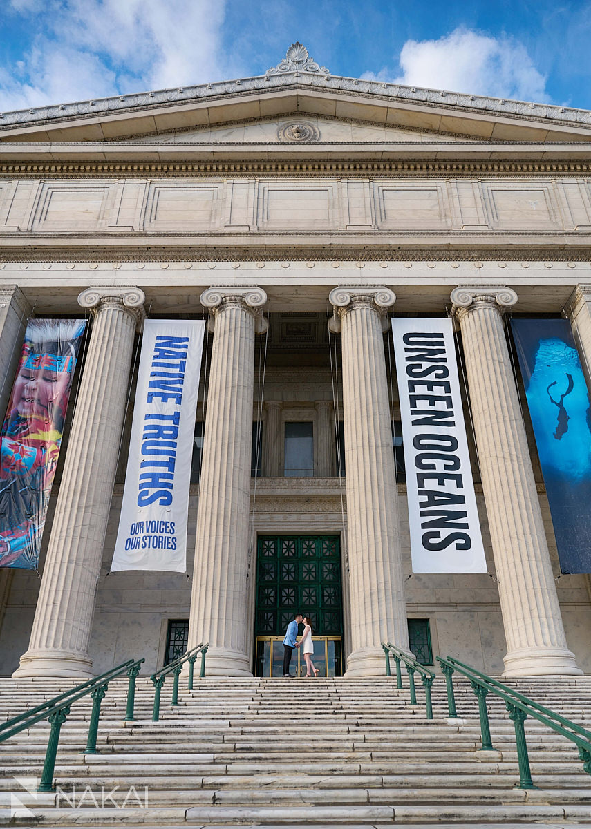 chicago museum engagement photos field stairs columns