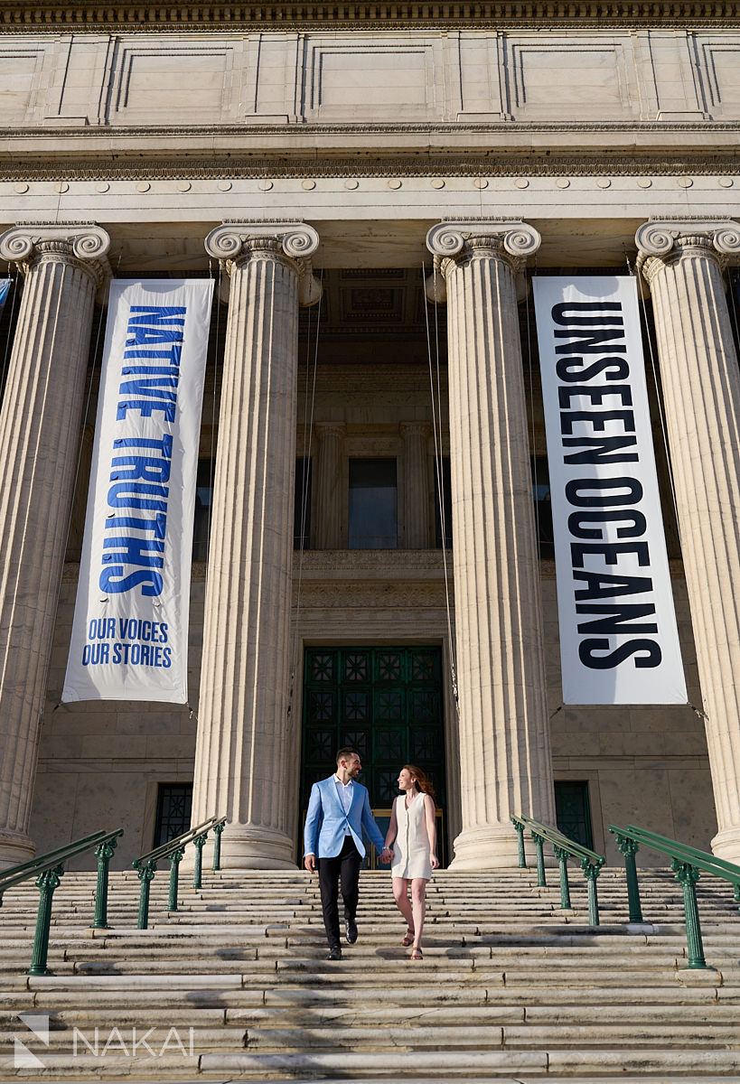 chicago field museum engagement photos stairs columns