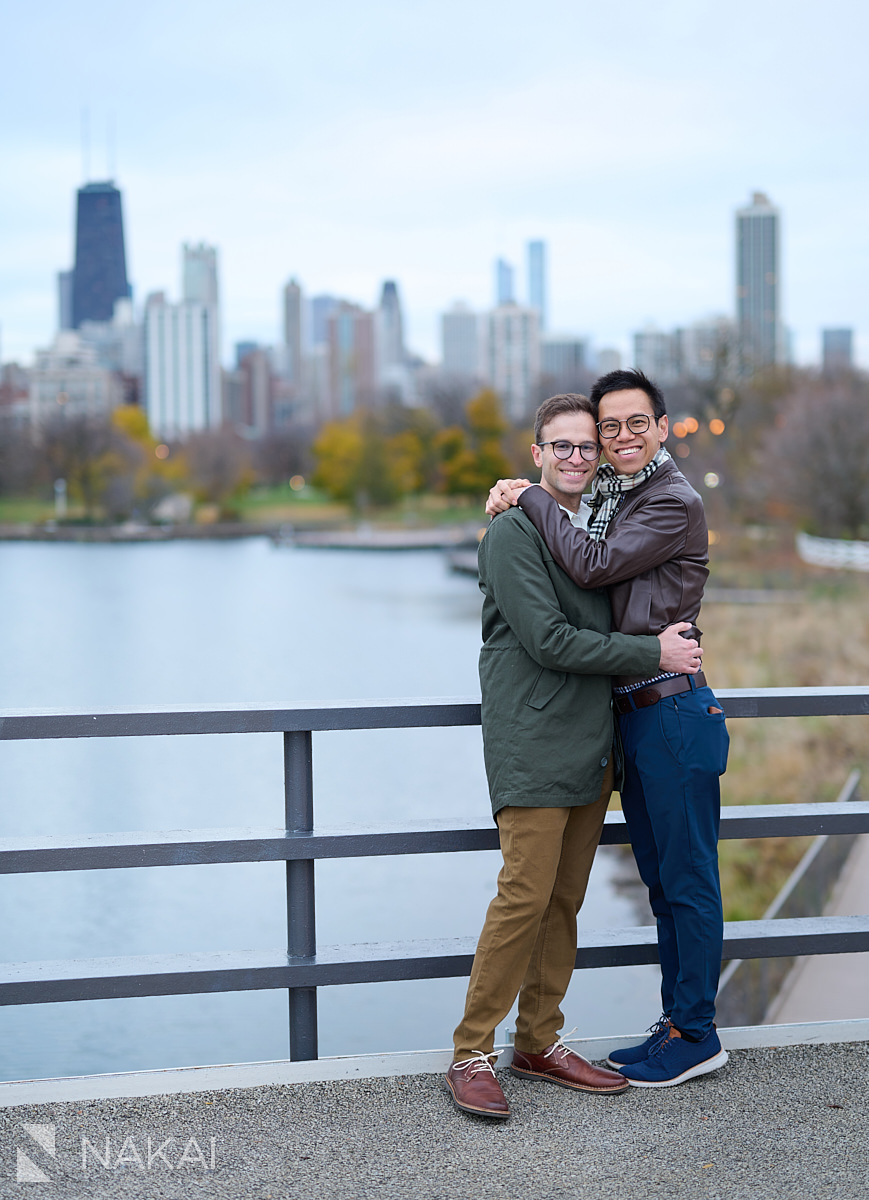 bridge in lincoln park engagement pictures same sex couple